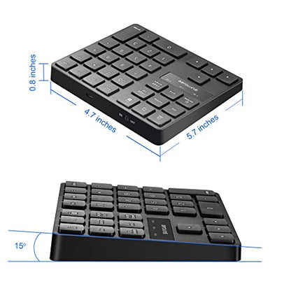 SurnQiee Wireless Numeric Keypad, 2.4G Rechargeable Number Pad 35-Keys for Efficient Data Input - color: 35 keys - Black