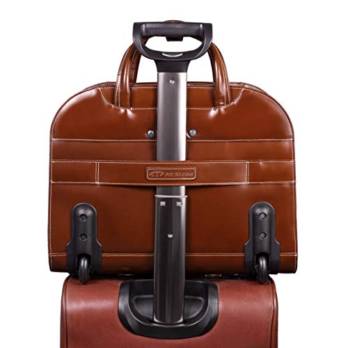 McKlein DAVIS, Top Grain Cowhide Leather, 15" Leather Vertical Wheeled Ladies' Laptop/Computer & Tablet Business Briefcase Bag/Women's Rolling Overnight Travel Bag, Removable trolley case
