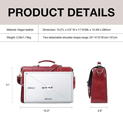 ECOSUSI Backpack for Women Briefcase Messenger Laptop Bag Vegan Leather Satchel Work Bags Fits 15.6 inch Laptops, Red - color: 3red-l