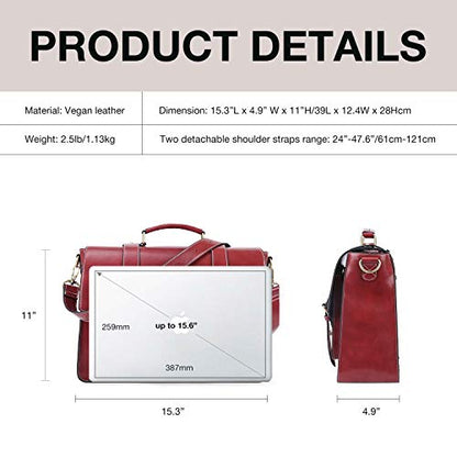 ECOSUSI Backpack for Women Briefcase Messenger Laptop Bag Vegan Leather Satchel Work Bags Fits 15.6 inch Laptops, Red - color: 3red-l