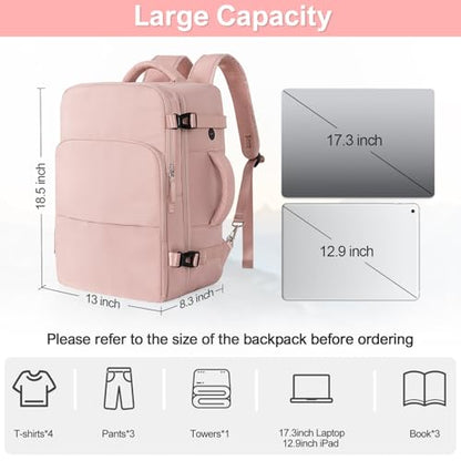 Sinaliy Travel Backpack, Carry on Flight approved Travel Bag with Multi-Pockets, Waterproof 17.3inch Laptop Backpack for Men Women, Pink | Waterproof 17.3 Inch Laptop Backpack with Multi-Pockets, Personal Item Travel Bag for Women Work, College, Business,