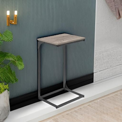 VASAGLE C-Shaped End Table, Side Table for Sofa, Couch Table with Metal Frame, Small TV Tray Table for Living Room, Bedroom, Greige and Black ULET353B02 - color: Greige + Black