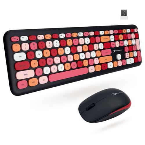 X9 Cute Wireless Keyboard and Mouse Combo - 2.4G Colorful Keyboard and Mouse Wireless with Retro Multi-Colored Typewriter, Keycaps for Windows Computer Keyboard, Laptop - Black - color: Black