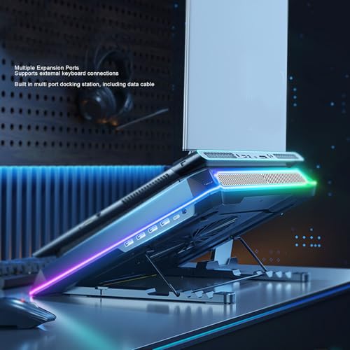 Jectse Laptop Fast Cooling Pad, RGB Gaming Notebook Cooler with 360 Cooling Design, 5.5 inch Fan, 7 Color Options, 10 Lighting Modes, 5 Heights