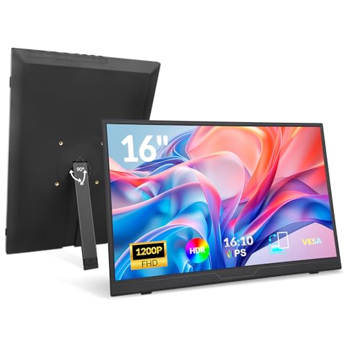 Rii Portable Monitor, 16 inch FHD 1200P, 16:10 Horizontal/Vertical Monitor, Laptop Screen Extender Built-in Speakers, Portable Monitor for Laptop MacBook Surface PC PS4/5, VESA Mountable, Plug & Play