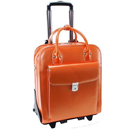 McKlein, W Series, LA GRANGE, Top Grain Cowhide Leather, 15.6" Leather Vertical Detachable-Wheeled Ladies' Briefcase, Orange (96490) - color: Orange, size: 14.4"x8.75"x18.5"