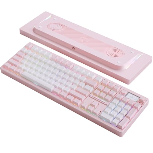 OOCTPK Wireless Mechanical Keyboard, Chilkey ND104 Gaming Keyboard with LCD Screen, 104% Hot Swappable Custom Keyboard with Knob, RGB Backlit, Bluetooth 5.4/2.4GHz/USB-C, Full-Aluminum, PC/Mac Support - color: Soft Pink, size: Breeze Switch-PCB 1.2mm Flex