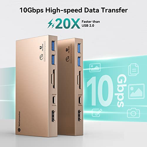 Yottamaster Aluminum USB C Hub with M.2 NVMe SSD Enclosure, 10-in-1 USB C Docking Station 10Gbps for NVMe PCI-E M.2 SSD, Support 100W Charging, 4K HDMI, RJ45, 4 USB Ports, Audio, SD/TF Card Reader