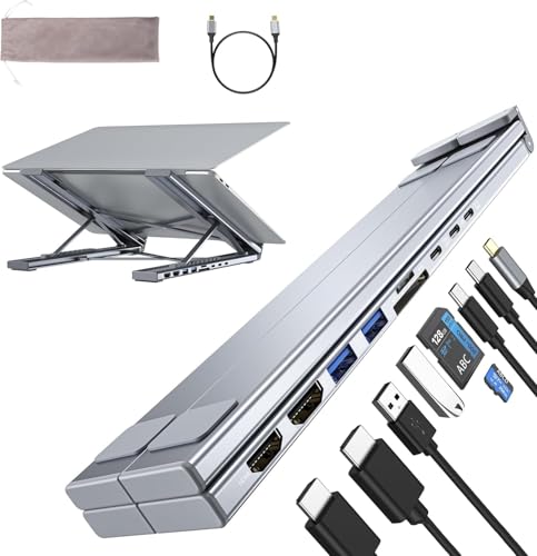 M91 Laptop Docking Station Dual Monitor Stand, 9 in 1 USB C Hub 2 HDMI 4K@60Hz, Portable Laptop Stand with USB Ports, Multiport Adapter USBC Dock Station Computer Holder for MacBook Pro/Air - style: M91 9 in 1