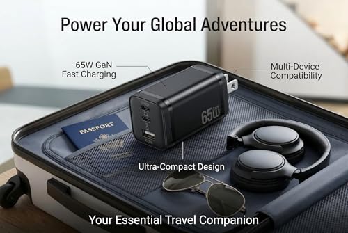 65W USB C Charger Block, 3-Port GaN III Fast Charger, Foldable Wall Charger with 6FT 240W Braided Cable Compatible iPhone 17Pro/16, Mac Book NEO/Air/Pro, ipad Air/Pro, Galaxy S25Ultra/24, Pixel9/8.