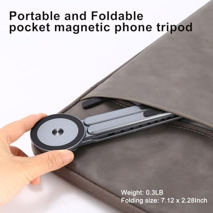3-in-1 Foldable Magnetic Phone Tripod Stand, Portable Aluminum Alloy Adjustable Holder for Tablet, Laptop MacBook Pro/Air 10–16", Magnet Phone Mount Compatible with MagSafe iPhone Android - color: Silver