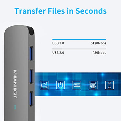 USB C Hub 4 Ports, MEANHIGH Multiple USB 3.0, 2.0 Splitter Portable USB C to USB Adapter for Laptop, Plug and Play Mini USB Extender for PC, Flash Drive, Mobile HDD - size: USB-C-Grey