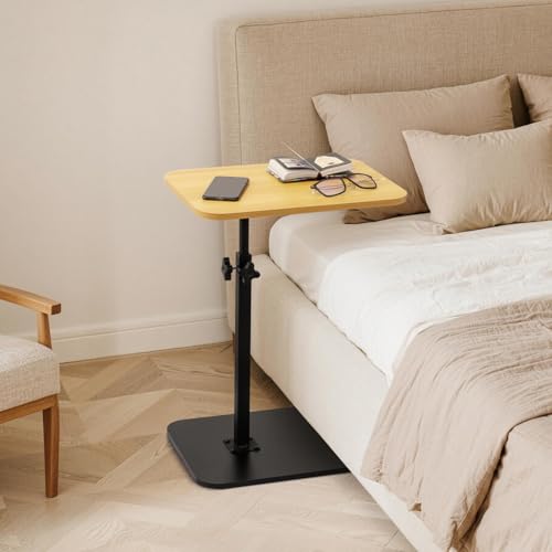 ZEAPTAC C-Shaped Side Table, 360° Swivel Height Adjustable, Lightweight Portable TV Tray Snack End Table for Couch Sofa Bed Small Spaces-Oak - color: Oak