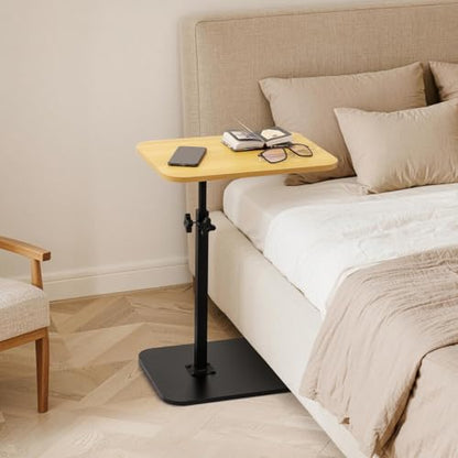 ZEAPTAC C-Shaped Side Table, 360° Swivel Height Adjustable, Lightweight Portable TV Tray Snack End Table for Couch Sofa Bed Small Spaces-Oak - color: Oak