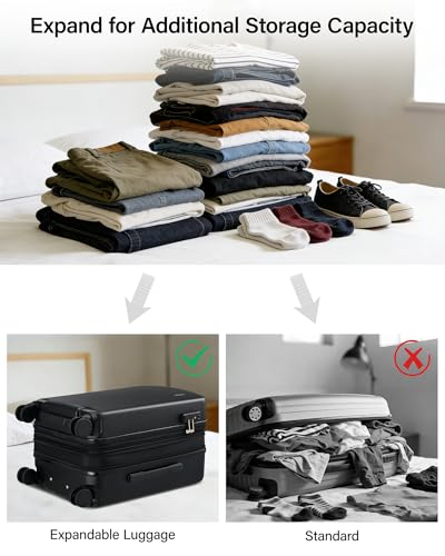 Hanke 28 Inch Expandable Large Checked Luggage, Hard Shell with Side Hook | PC Hard Shell, Large Check in Size, Separate Wet Pocket, 8 Spinner Wheels, for long Trip, European travel - color: Jet Black, size: 28 Inch EXT