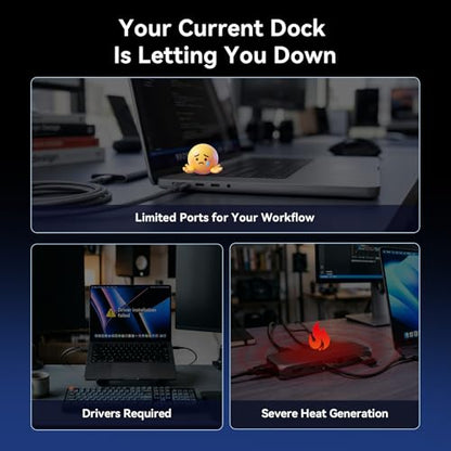 TobenONE 16-in-2 MacBook Docking Station Dual 4K@60Hz, USB C Dock with 2 HDMI/7 USB/Ethernet, for Business Users Home & Office Dual Monitor Setup