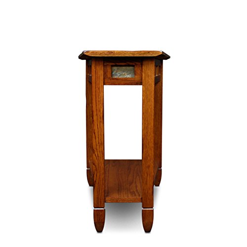 Leick Home Slate End Table, Solid Wood, Narrow Wedge Shape, Slate Tile Insets, Bottom Display Shelf, Easy-Assembly, Rustic Oak, 23.5 in. L x 17 in. W x 24 in. H, 10056 - color: Rustic Oak