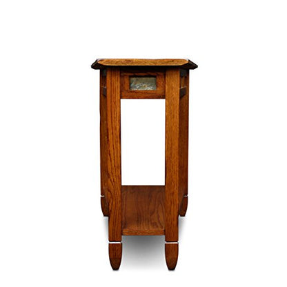 Leick Home Slate End Table, Solid Wood, Narrow Wedge Shape, Slate Tile Insets, Bottom Display Shelf, Easy-Assembly, Rustic Oak, 23.5 in. L x 17 in. W x 24 in. H, 10056 - color: Rustic Oak