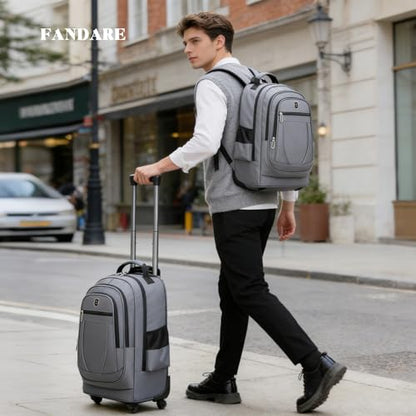 FANDARE 35L Rolling Laptop Backpack 2-in-1 Trolley Convertible Luggage Backpack with Wheels Travel Daypacks Multi-Functional Carry-On for Business Travel Trip Men Outdoor Urban Backpacks Grey - color: Grey