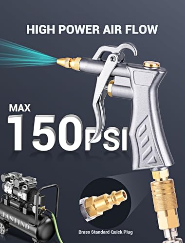 Industrial Air Blow Gun with Brass Adjustable Air Flow Nozzle Kit | Extra 2 Steel & Copper Air Extension, Brass 1/4" Standard Quick Connector, Air Compressor Accessory Tool for Dust Cleaning