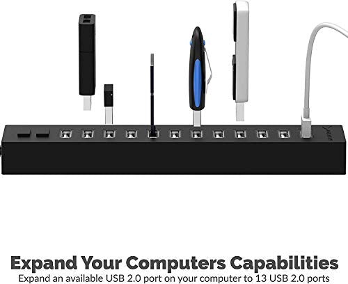 SABRENT 13-Port USB 2.0 Hub with Power Adapter, 2 Switches (HB-U14P) - size: 13-PORT