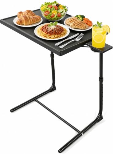 LORYERGO TV Tray - TV Table for Eating, Folding Table Trays with 6 Height & 3 Tilt Angle, TV Tray Table with Cup Holder, Dinner Tray for Eating or Working on Couch, Bed, Living Room, Home & Office - size: 1pcs