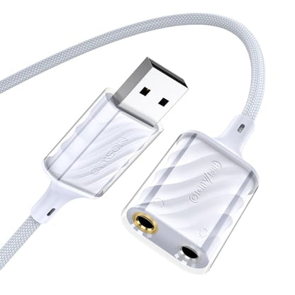 MOSWAG USB to 3.5mm Audio Adapter, External Stereo Sound Card with Dual TRS 3-Pole 3.5mm Headphone and Microphone Jack Adapter for PS4/PS5/PC/Laptop, Built-in Chip Mic-Supported Headphone Adapter