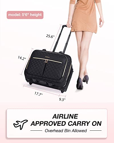 BAGSMART Rolling Laptop Bag Women, 17.3-Inch Quilted Briefcase on Wheels, Computer Case for Business Travel Work - color: Black