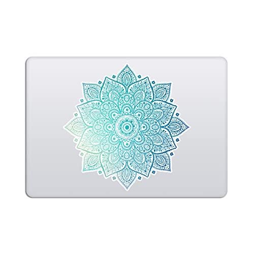 Mandala Laptop Sticker Decal - Removable Waterproof White Vinyl Decals Stickers - Mandalas Light Green Turquoise Sticker Partial Skin Compatible with Computer MacBook Air Pro 13 15 inch Mac - color: Blue on White Material (for Darker Laptop)