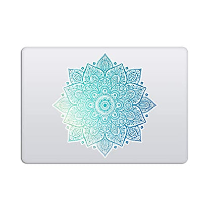 Mandala Laptop Sticker Decal - Removable Waterproof White Vinyl Decals Stickers - Mandalas Light Green Turquoise Sticker Partial Skin Compatible with Computer MacBook Air Pro 13 15 inch Mac - color: Blue on White Material (for Darker Laptop)