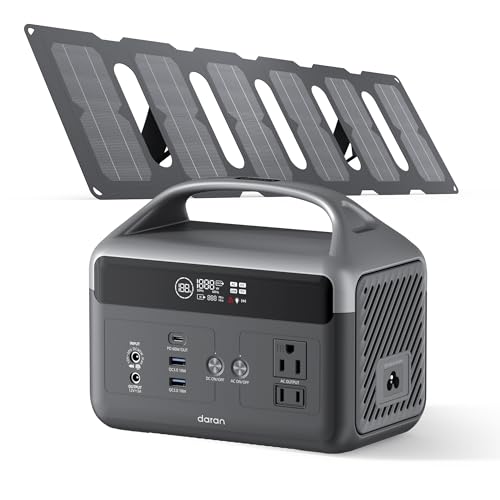 Portable Power Station with Foldable Solar Panels 40w, DaranEner 300w Lifepo4 Battery 60W USB-C Pd, 192Wh Fast Recharge Home Backup Power Bank, Lightweight Solar Generator for Camping, Outdoor Travel - color: Dark Grey