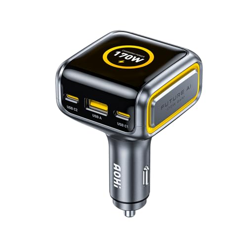 AOHI SUPERAUTO 170W Car Charger with TFT Smart Display, 140W PD 3.1 USB C Fast Charging Car Adapter, Compatible with MacBook Pro, Laptops, iPhone 17 Pro Max, Galaxy S25 Ultra