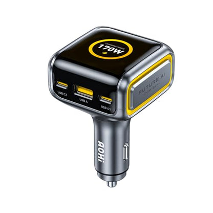 AOHI SUPERAUTO 170W Car Charger with TFT Smart Display, 140W PD 3.1 USB C Fast Charging Car Adapter, Compatible with MacBook Pro, Laptops, iPhone 17 Pro Max, Galaxy S25 Ultra
