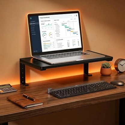 Clamp On Desk Extender, Monitor Riser Shelf, 44 lb Load | Height options, No-drill setup, Heavy duty frame, Office station, Gaming PC area, Home workspace, Storage layer, Black finish