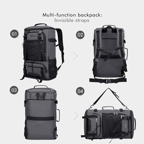 WITZMAN Travel Backpack for Men Convertible Large Carry on Bag | Large Nylon Laptop Backpack Fits 17 Inch, Airline Approved, Shoe Compartment, For Weekend Trips, Daily, B689 Silvery Grey