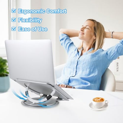 MOSISO Laptop Stand for Desk, Adjustable Aluminum Alloy Computer Stand with 360 Degree Rotating Base, Ergonomic Keyboard Riser Kickstand for Collaborative Work, Compatible with All Laptops, Silver