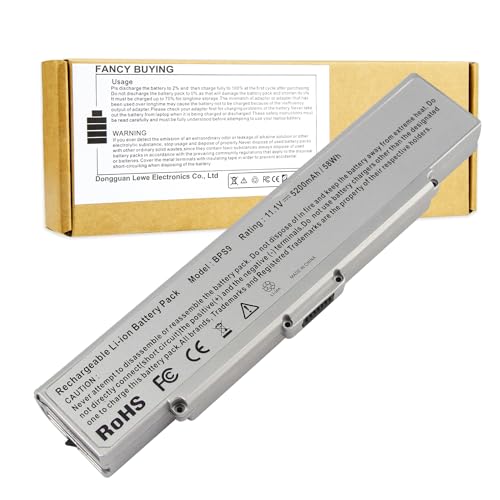 Fancy Buying Laptop Battery for Sony VAIO PCG VGN-AR VGN-NR VGN-SZ VGN-CR Series, fits P/N BPS9 VGP-BPL9 VGP-BPS9 VGP-BPS9/B VGP-BPS9/S VGP-BPS9A VGP-BPS9A/B (Silver 11.1V 5200mAh) - size: 8.07*2.05*0.83inch BPS9