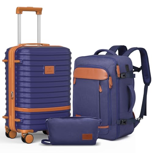 Joyway Expandable Carry on Luggage Sets Airline Approved, Lightweight Hard Shell 20 Inch Carry-on Suitcase with Spinner Wheels - color: Navy, size: Carry on luggage
