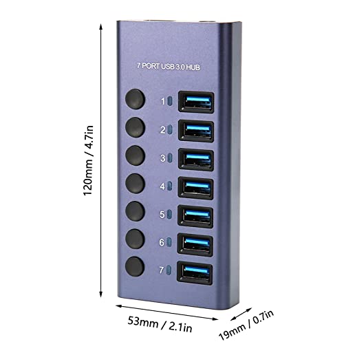 USB 3.0 Hub 7 Ports 5Gbps Fast Transfer Docking Station 5V 2.4A 36W USB 3.0 Splitter with Blue LED Indicator for PC Phone 100-240V (US Plug)