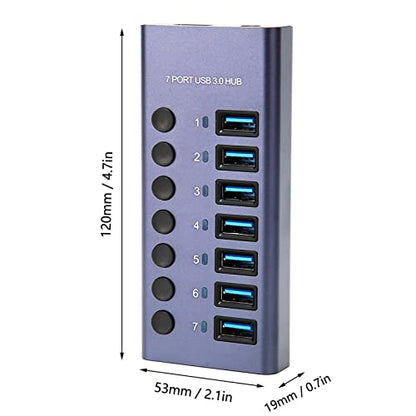 USB 3.0 Hub 7 Ports 5Gbps Fast Transfer Docking Station 5V 2.4A 36W USB 3.0 Splitter with Blue LED Indicator for PC Phone 100-240V (US Plug)