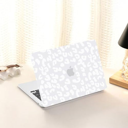 AKIT for MacBook Air 13 inch Case M5 M4 M3 M2 2026-2022, White Leopard | A3449 A3240 A3113 A2681, Aesthetic Pattern Hard Shell Laptop Case+Screen Protector+Keyboard Cover for MacBook Air 13.6 inch - color: Leopard White