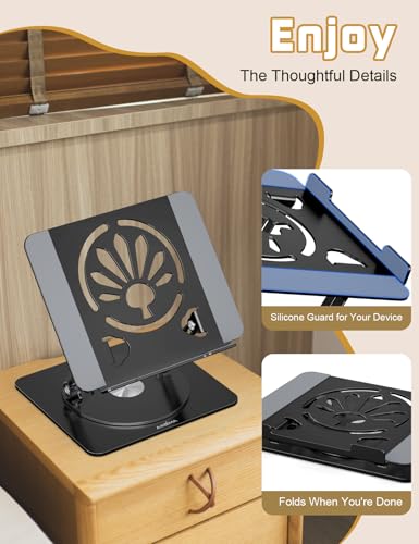 Adjustable Laptop Stand for Desk-360° Rotating Base Aluminum Laptop Riser,Ergonomic Computer Stand for Office Home MacBook Pro/Air Dell HP up to 16'',Black - color: Black