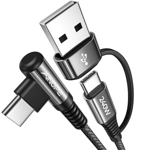 AINOPE 240W Long USB C Cable Multi 4 in 1 Charging Cable Fast Charging C Type Charger Fast Charge USB to USB C,Right Angle Fit iPhone 17 16 15 Pro Max iPad Samsung 10FT Black - color: Phantom Black, size: 10FT