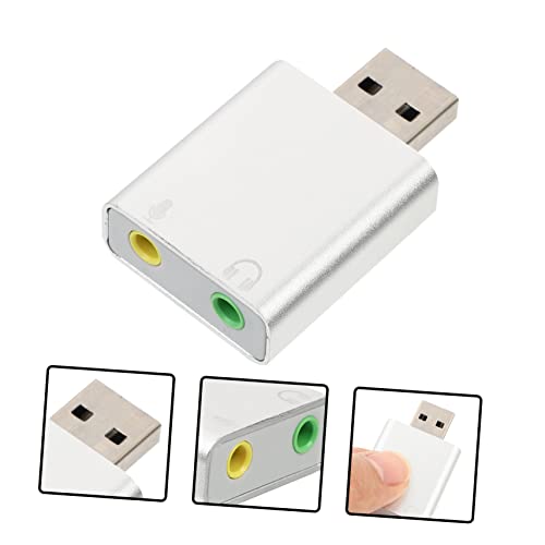 DOITOOL USB External Sound Card Stereo Audio Adapter with Headphone and Microphone Jack No Driver Required Compatible with Laptop Desktop Silver Aluminum Alloy