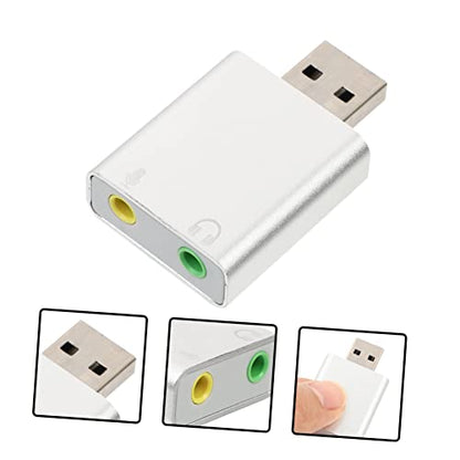 DOITOOL USB External Sound Card Stereo Audio Adapter with Headphone and Microphone Jack No Driver Required Compatible with Laptop Desktop Silver Aluminum Alloy