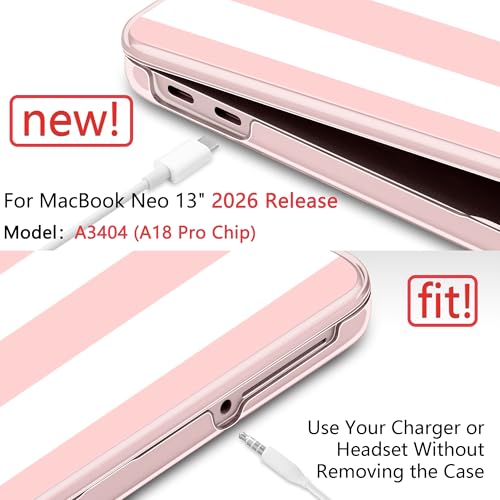 Batianda Case for MacBook Neo 13 Inch 2026 Model A3404, Pink Stripe | 4-in-1 Laptop Accessories Bundle with Pink Stripe Design, Ultra Slim Hard Shell for Girls, Students and Preppy Style Users - color: Pink Stripes