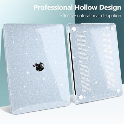 for MacBook Pro 13 inch Case 2022 2021 2020 Release Model A2338 M2/M1 A2251 A2289, Bling Plastic Hard Shell Case & Keyboard Cover Only Compatible with MacBook Pro 13 Touch Bar, Sparkly Blue - color: Sparkly Lightblue