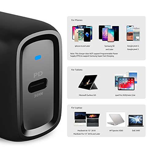 Amazon Basics 30W One-Port Foldable GaN USB-C Wall Charger with Power Delivery PD for Tablets & Phones (iPhone 16/15/14/13/12/11/X, iPad, Samsung, and More), Compact Travel Charger, Non-PPS, Black - color: Black, style: 30W (1 USB-C)