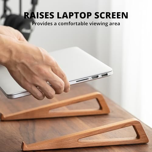 muso wood Laptop Stand for Desk, Cherry Laptop Riser, Ergonomic Wooden Laptop Ventilated Stand with 10 to 17.3 Inches Notebook PC Computer - Cherry