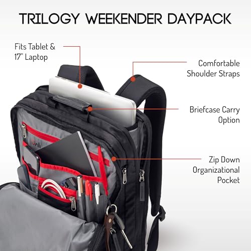 Trilogy Weekender Daypack I Opens like a suitcase, for easy packing. Expands into a 22-liter weekender bag. Hidden under sling holds yoga mat or sleeping bag, and doubles as a rear cover (Black) - color: Black